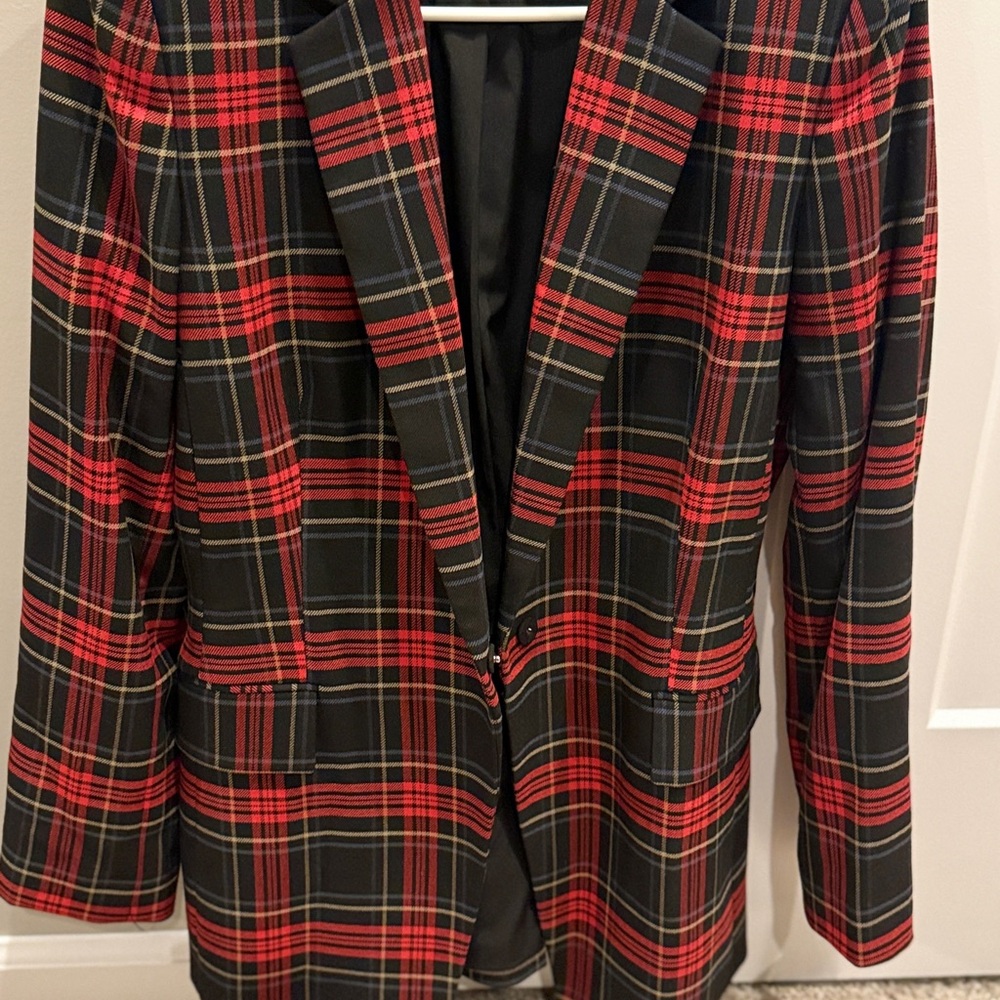 Plaid Red and Black Women Blazer